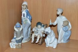 FIVE LLADRO FIGURES, comprising Sitting Girl with Lilies no 4972, sculptor Vicente Martinez,