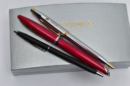 A CASED 'WATERMAN' FOUNTAIN PEN, a red pen signed 'Waterman', tip stamped with logo, together with a