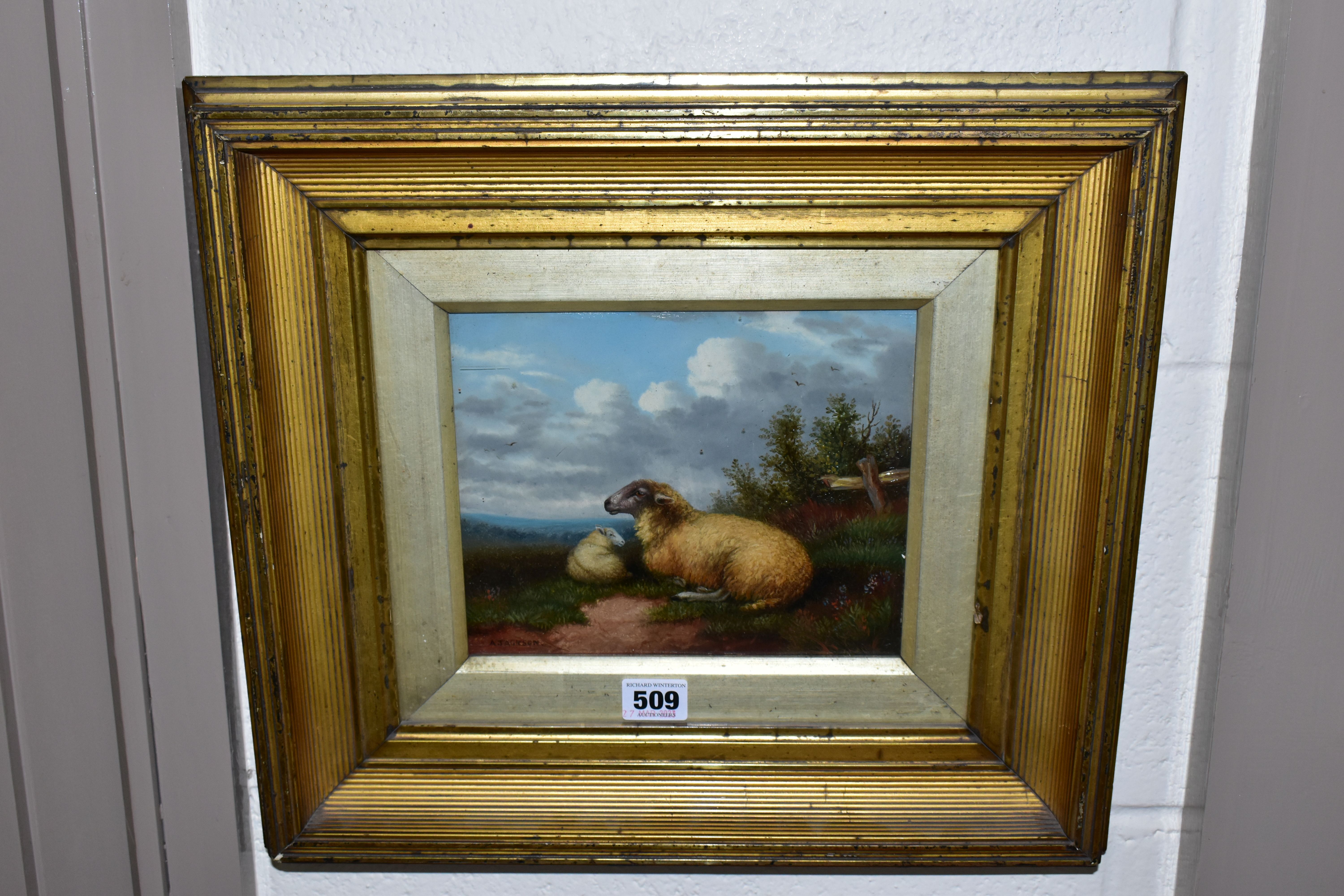 A. JACKSON (19TH/20TH CENTURY) ENGLISH SCHOOL PASTORAL SCENE, a ewe and her lamb resting in a