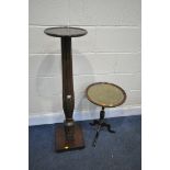 A MAHOGANY TORCHERE STAND, height 110cm (condition:-crack to top) and a mahogany wine table (2)