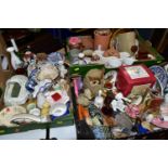 THREE BOXES OF ORNAMENTS AND CERAMICS ETC, to include bird and animal ornaments, traditional