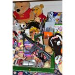 FIVE BOXES AND LOOSE TOYS, to include a collection of Winnie the Pooh soft toys, a boxed Bluebird