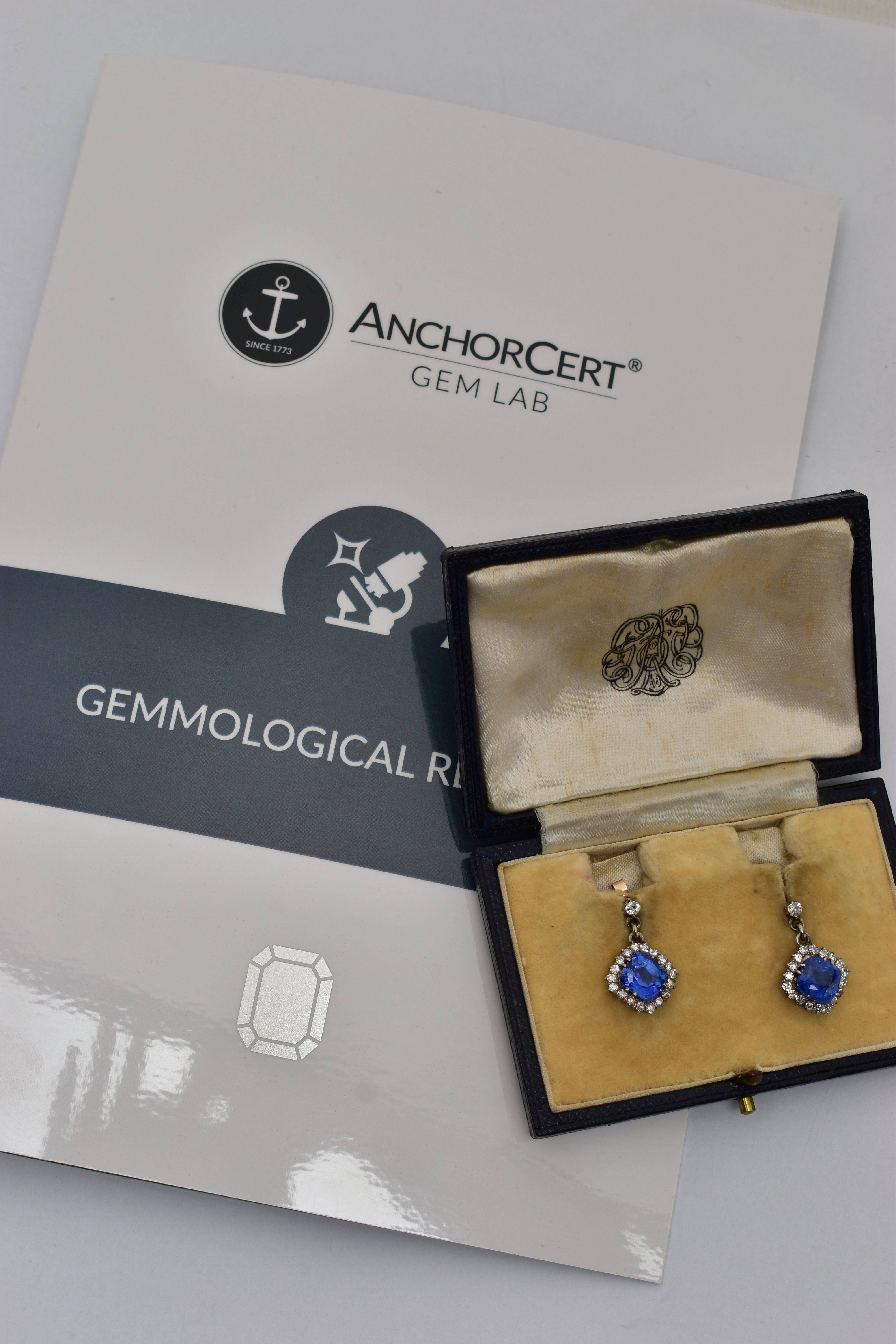 A PAIR OF EARLY 20TH CENTURY SAPPHIRE AND DIAMOND EARRINGS, each earring set with a cushion cut - Image 11 of 11