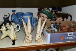 A GROUP OF ASSORTED CERAMICS, comprising a Beswick Fox 1017 (chipped ear), three miniature Cloisonné