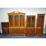 A SELECTION OF YEWWOOD FURNITURE, to include display cabinet with three glazed doors, width 159cm