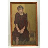 ELEANOR SELWYN LOVETT (20TH CENTURY) 'PAT', a full length seated portrait of a female figure, signed