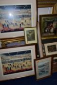 A SMALL COLLECTION OF PAINTINGS AND PRINTS ETC, to include an unsigned oil on canvas depicting an