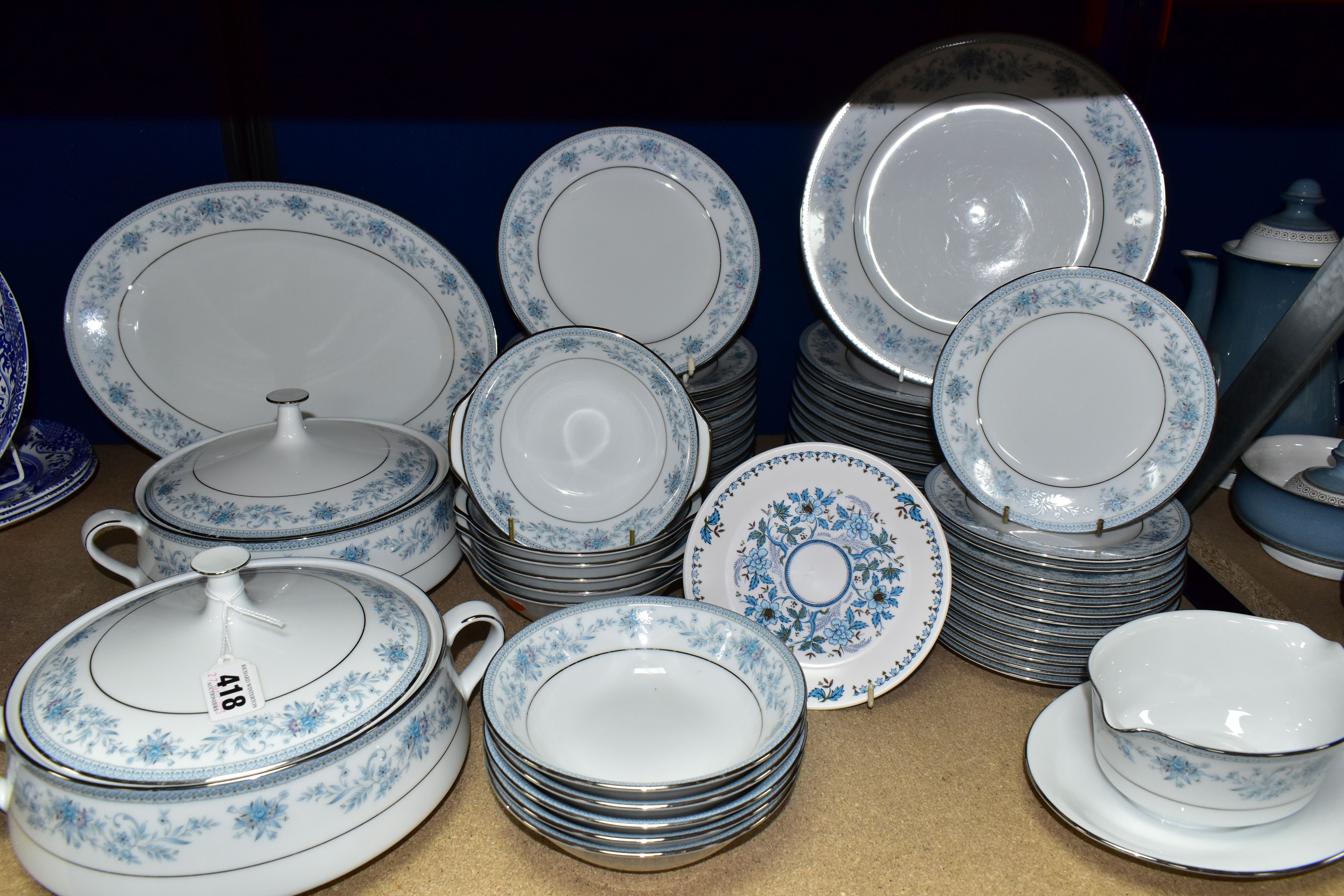 A FIFTY SEVEN PIECE NORITAKE BLUE HILL DINNER SERVICE, pattern no 2482, comprising two tureens, a