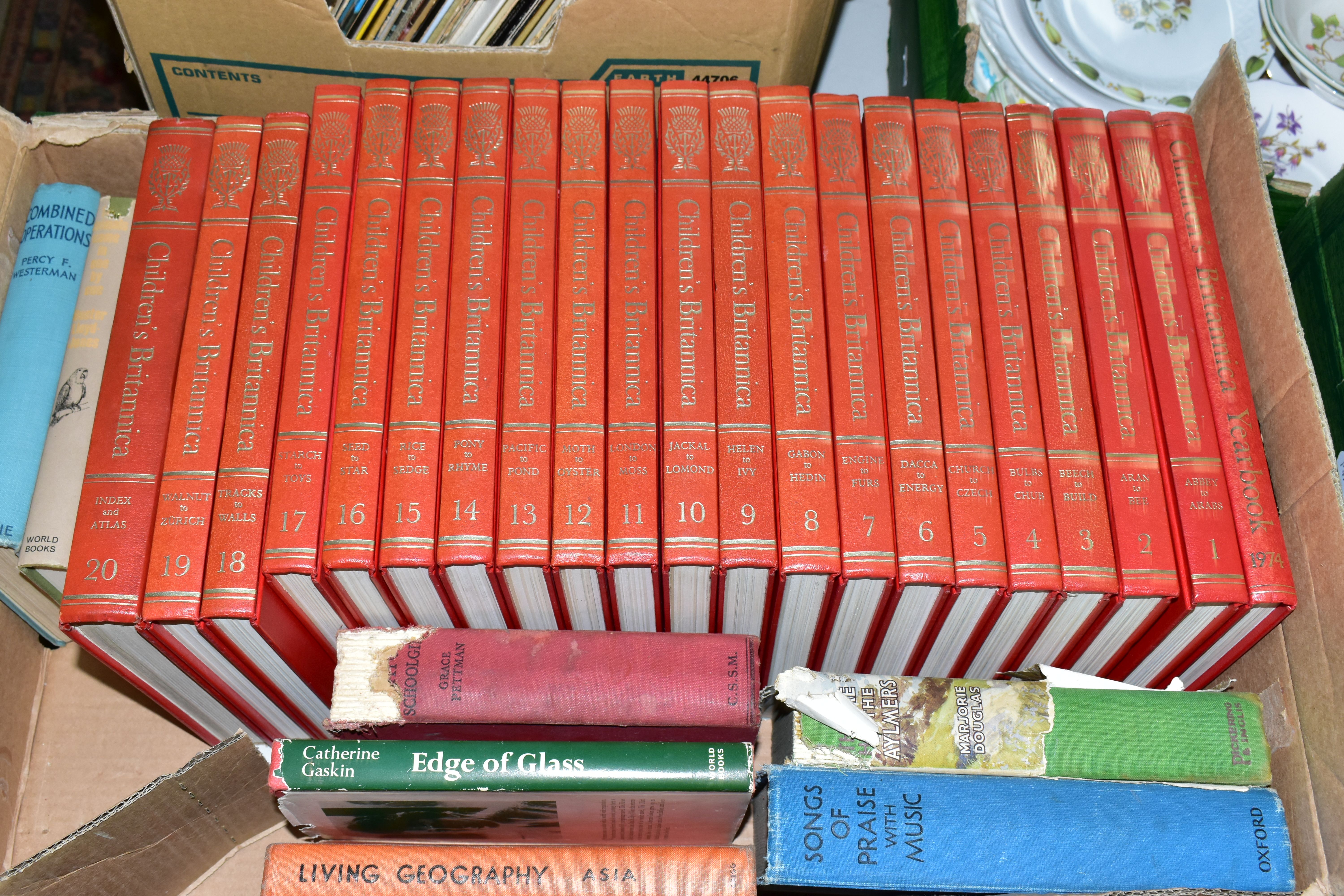 FOUR BOXES OF BOOKS, RECORDS & SUNDRIES to include forty-nine book titles in hardback format, - Image 5 of 6