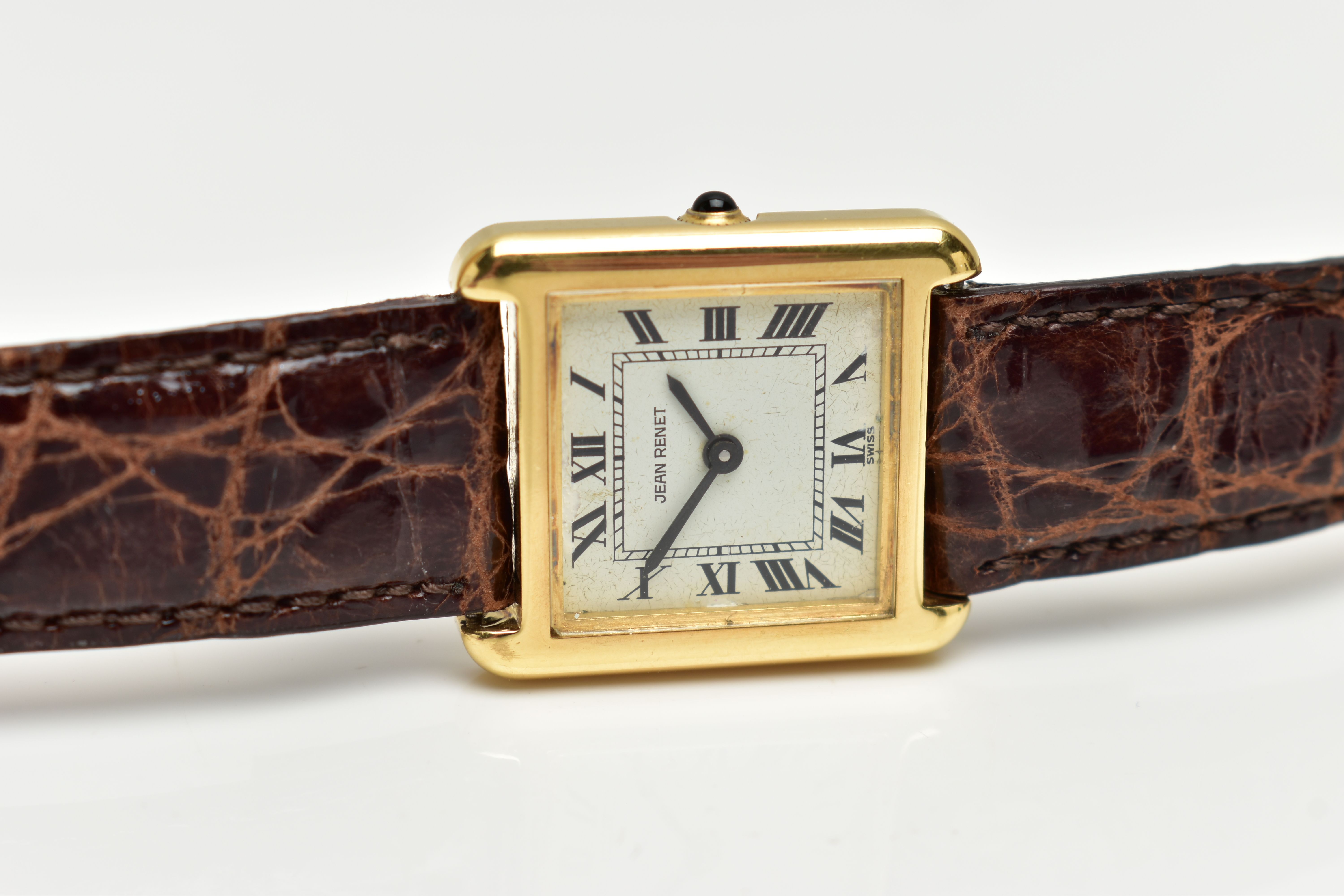 A LADIES 18CT GOLD 'JEAN RENET' WRISTWATCH, hand wound movement, square dial, signed 'Jean Renet', - Image 4 of 6