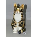 A WINSTANLEY TABBY AND WHITE CAT, no 5, in seated pose, having pale amber glass eyes, signed and