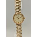 A LADYS 9CT GOLD 'ROTARY ELITE' WRISTWATCH, quartz movement, round cream dial signed 'Rotary Elite',