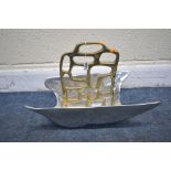 A DAVID MARSHALL MID TO LATE 20TH CENTURY TWO TONE GILT BRONZE MAGAZINE RACK, stamped with the