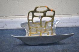 A DAVID MARSHALL MID TO LATE 20TH CENTURY TWO TONE GILT BRONZE MAGAZINE RACK, stamped with the