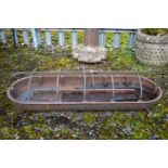 A VINTAGE WEATHERED CAST IRON FEEDING TROUGH, length 91cm