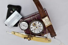 A GENTS 9CT GOLD 'RECORD' WRISTWATCH AND OTHER ITEMS, manual wind watch, silver rectangular dial