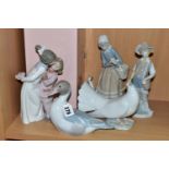A GROUP OF FIVE LLADRO FIGURES, comprising a boxed 'Happy Birthday' figure 1991, 'Shepherdess With