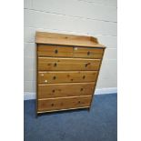 A PINE IKEA CHEST OF TWO SHORT OVER FOUR GRADUATED DRAWERS, with a raised back, width 95cm x depth