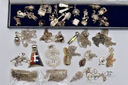 A BAG OF ASSORTED WHITE METAL JEWELLERY, to include a box of assorted charms in various forms such