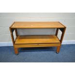 A MID CENTURY TEAK METAMORPHIC TABLE, width 114cm x open depth 76cm x closed depth 39cm x height