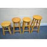 FOUR BEECH HIGH STOOLS, largest stool height 69cm (condition:-good condition) (4)