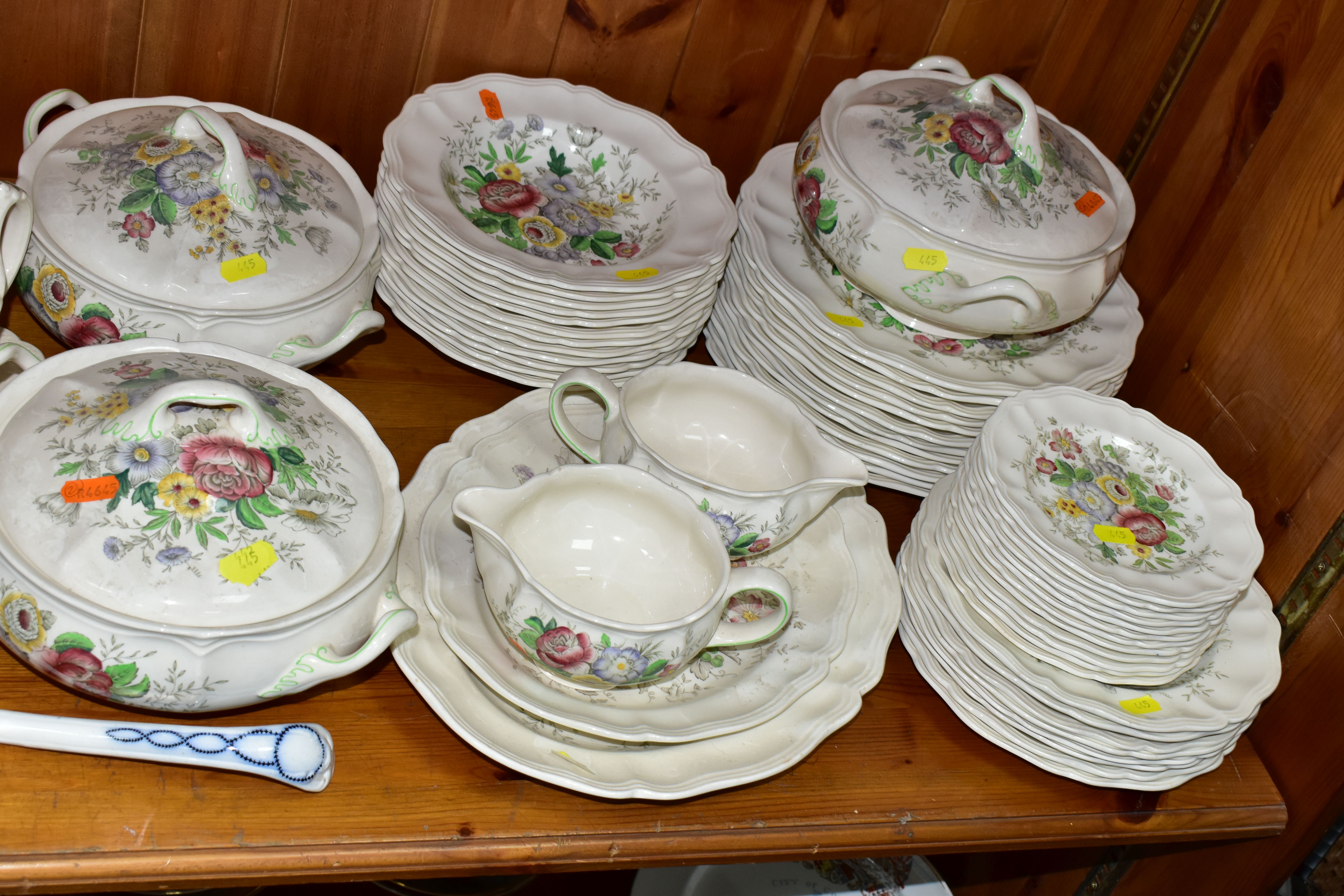 A ROYAL DOULTON 'MALVERN' PATTERN D6197 DINNER SET, comprising three covered tureens, two sauce - Image 2 of 8