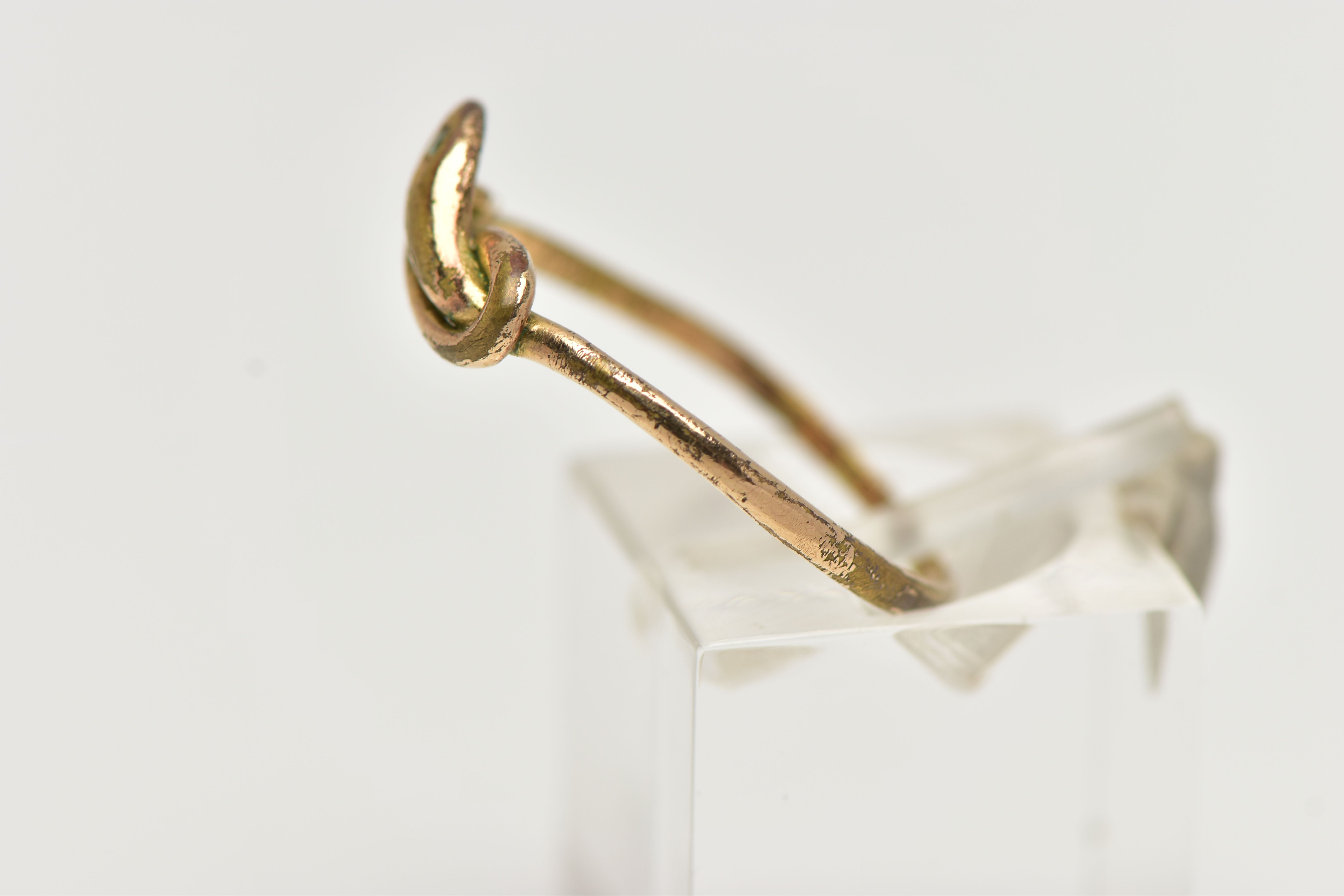 A GOLD PLATED SNAKE RING, coiled snake set with a colourless cubic zirconia to the head, unmarked, - Image 2 of 4