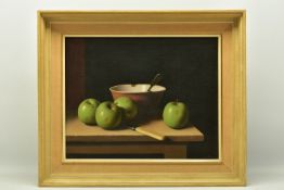 CHRISTOPHER CAWTHORN (BRITISH 20TH CENTURY) STILL LIFE WITH APPLES, a composition of apples and a