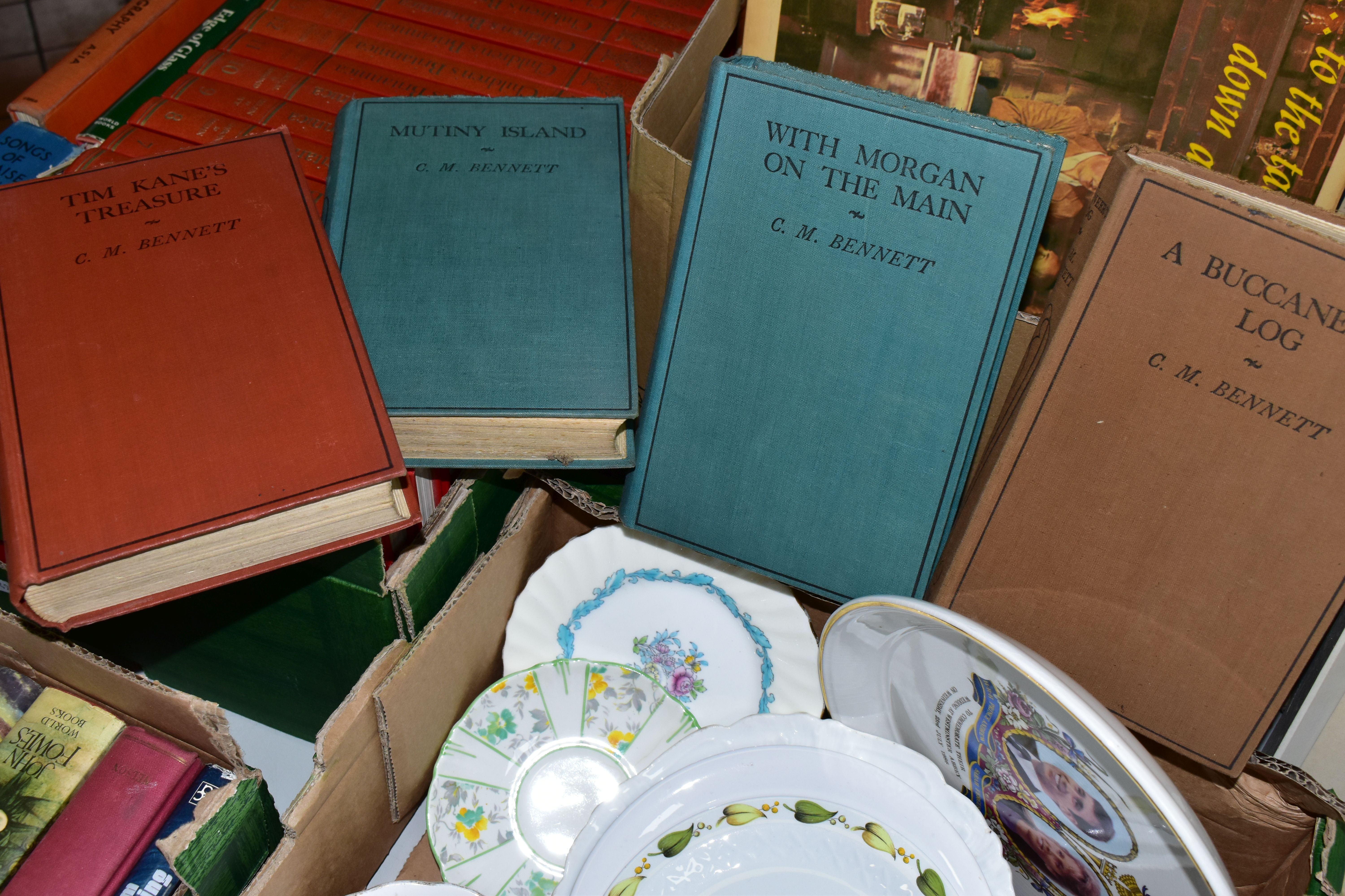 FOUR BOXES OF BOOKS, RECORDS & SUNDRIES to include forty-nine book titles in hardback format, - Image 4 of 6