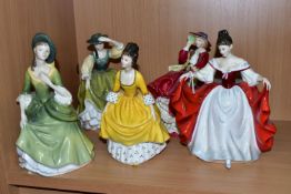 FIVE ROYAL DOULTON FIGURINES, comprising Sara HN2265, Coralie HN2307, Buttercup HN2309, Top o'the