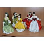 FIVE ROYAL DOULTON FIGURINES, comprising Sara HN2265, Coralie HN2307, Buttercup HN2309, Top o'the