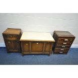 A 20TH CENTURY OAK BLANKET CHEST, the hinged lid with a later added top, width 90cm x depth 49cm x