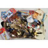 A BOX OF ASSORTED COSTUME JEWELLERY AND ITEMS, to include various beaded necklaces, imitation