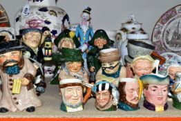 A LARGE COLLECTION OF TOBY JUGS, CHARACTER JUGS, VASES AND CABINET PLATES, comprising a set of six