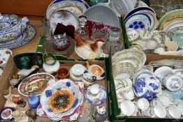 FOUR BOXES AND LOOSE CERAMICS AND GLASSWARES, to include a Portuguese soup tureen, ladle and