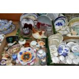 FOUR BOXES AND LOOSE CERAMICS AND GLASSWARES, to include a Portuguese soup tureen, ladle and