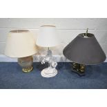 A CHELSOM LIGHTING MODEL CN/7784/BA EBONISED AND GILT TABLE LAMP, with a black shade, along with a