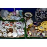 THREE BOXES AND LOOSE CERAMICS AND GLASSWARES, to include an Aynsley Orchard Gold rose bowl, covered