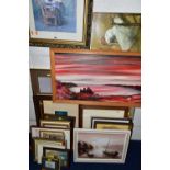 A SMALL QUANTITY OF PAINTINGS AND PRINTS ETC to include an oil on canvas Hong Kong scene signed
