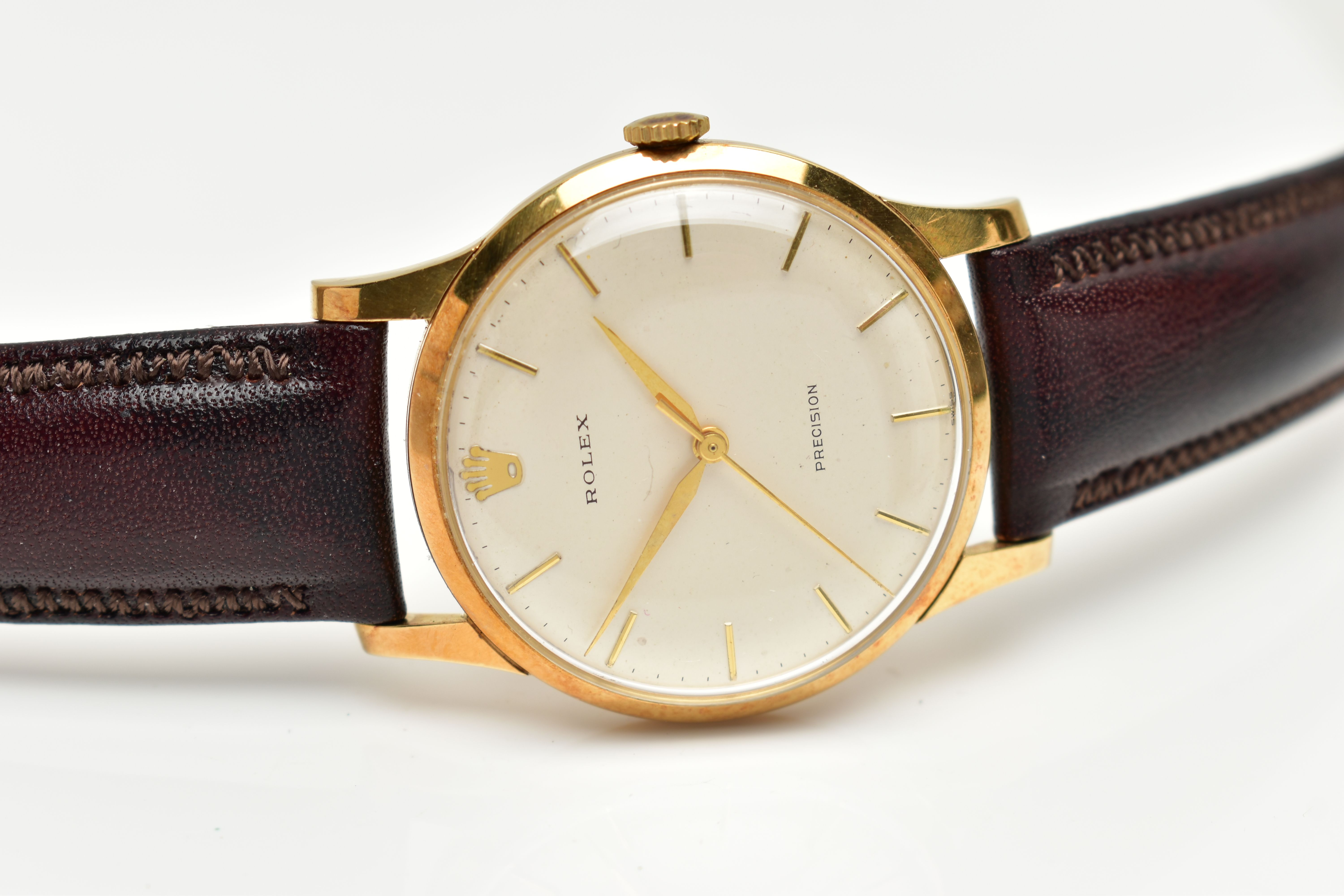 AN 18CT GOLD GENTS 'ROLEX, PRECISION' WRISTWATCH, hand wound movement, round dial, signed 'Rolex' - Image 4 of 7