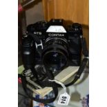 A CONTAX RTS 2 QUARTZ FILM SLR CAMERA with a W3 motor winder, a Tamron 24mm f2.5 lens and manuals