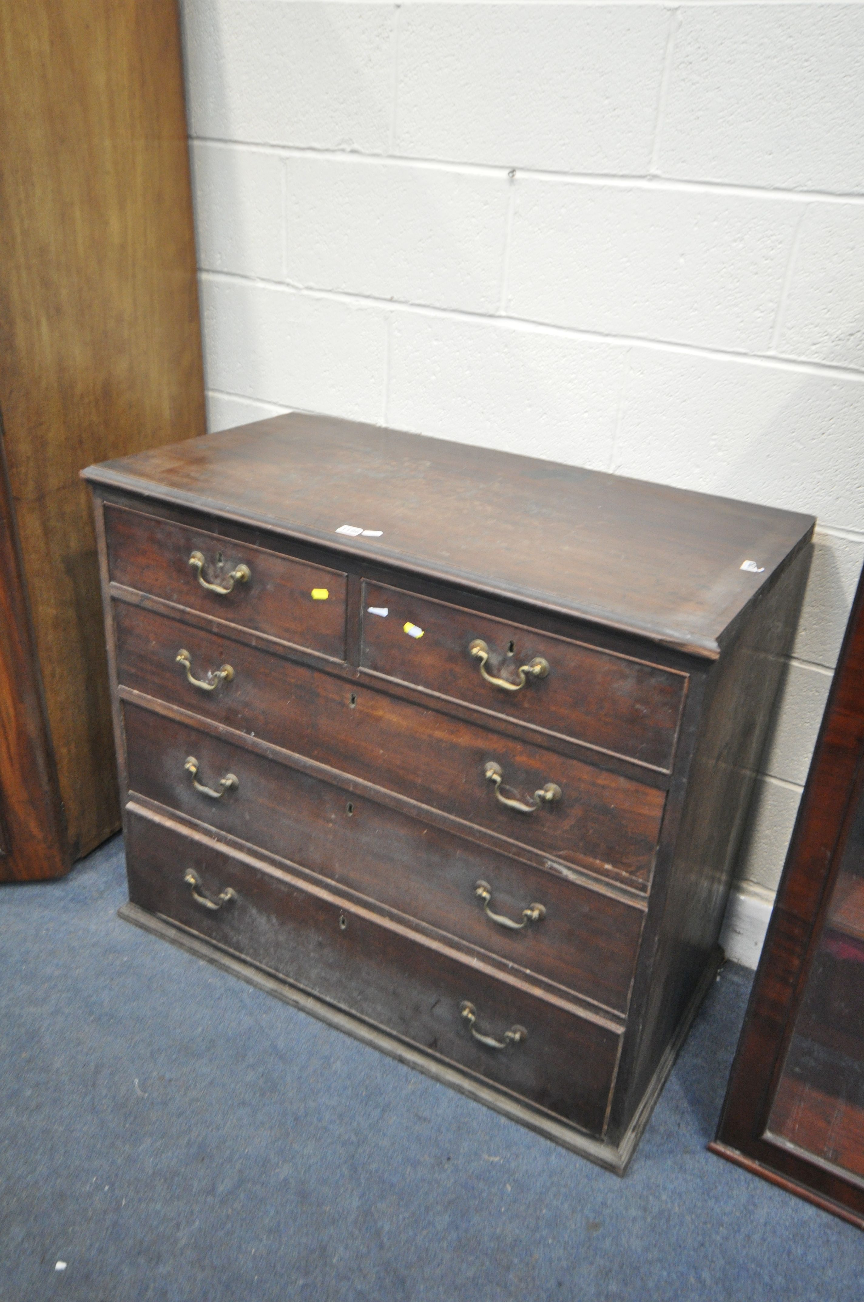 A GEORGIAN MAHOGANY CHEST OF FIVE DRAWERS, width 98cm x depth 53cm x height 87cm, a Victorian - Image 2 of 5