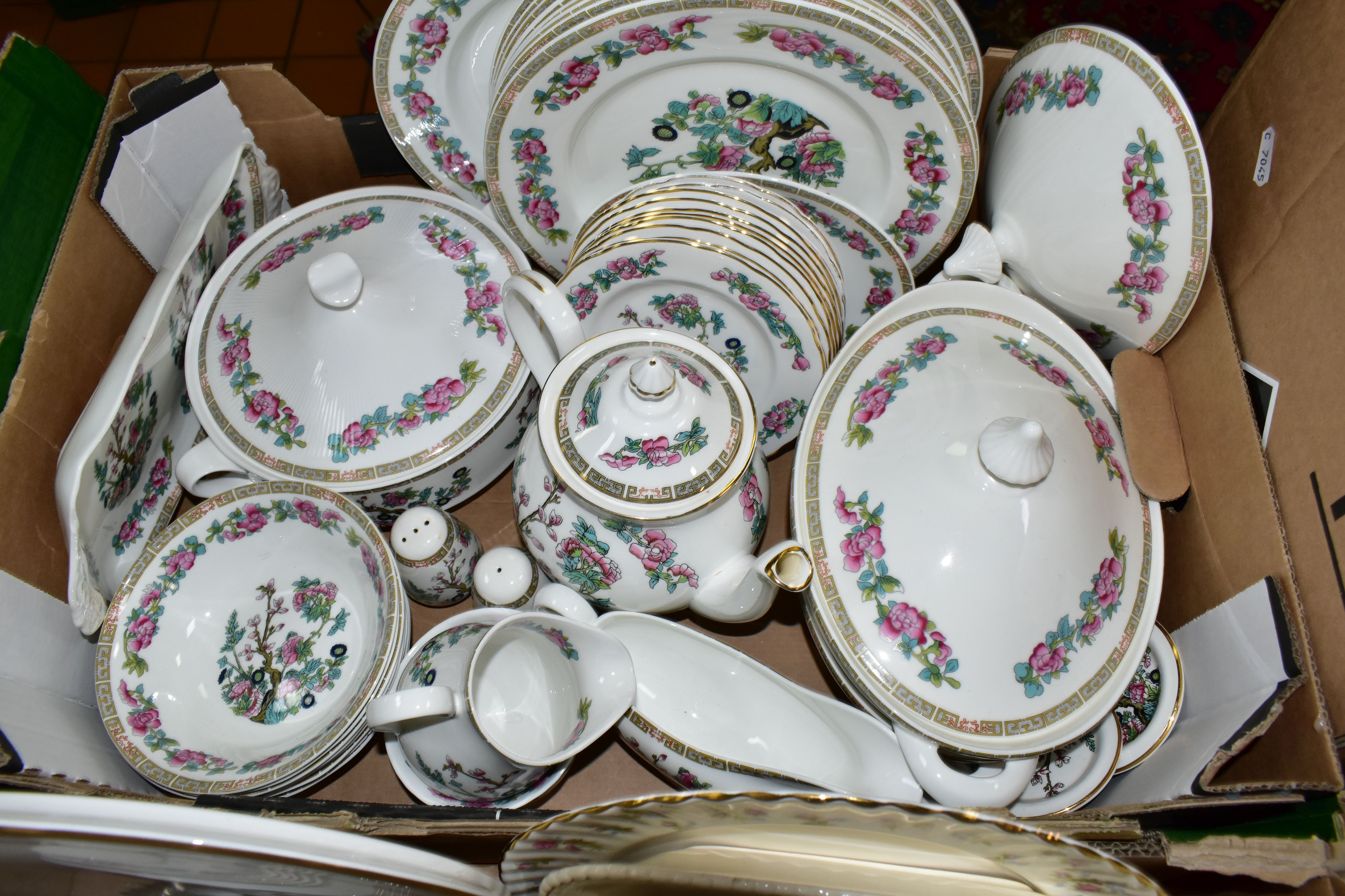 SIX BOXES OF ASSORTED TEA AND DINNER WARES ETC, to include Mayfair China 'Indian Tree' part dinner - Image 3 of 7