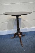 A GEORGIAN AND LATER MAHOGANY OVAL TRIPOD TABLE, width 56cm x depth 41cm x height 67cm (condition:-