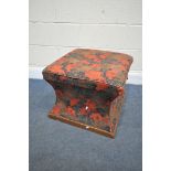 A 19TH CENTURY SARCOPHAGUS SHAPED STORAGE STOOL, 56cm x 53cm x height 42cm (condition:-missing