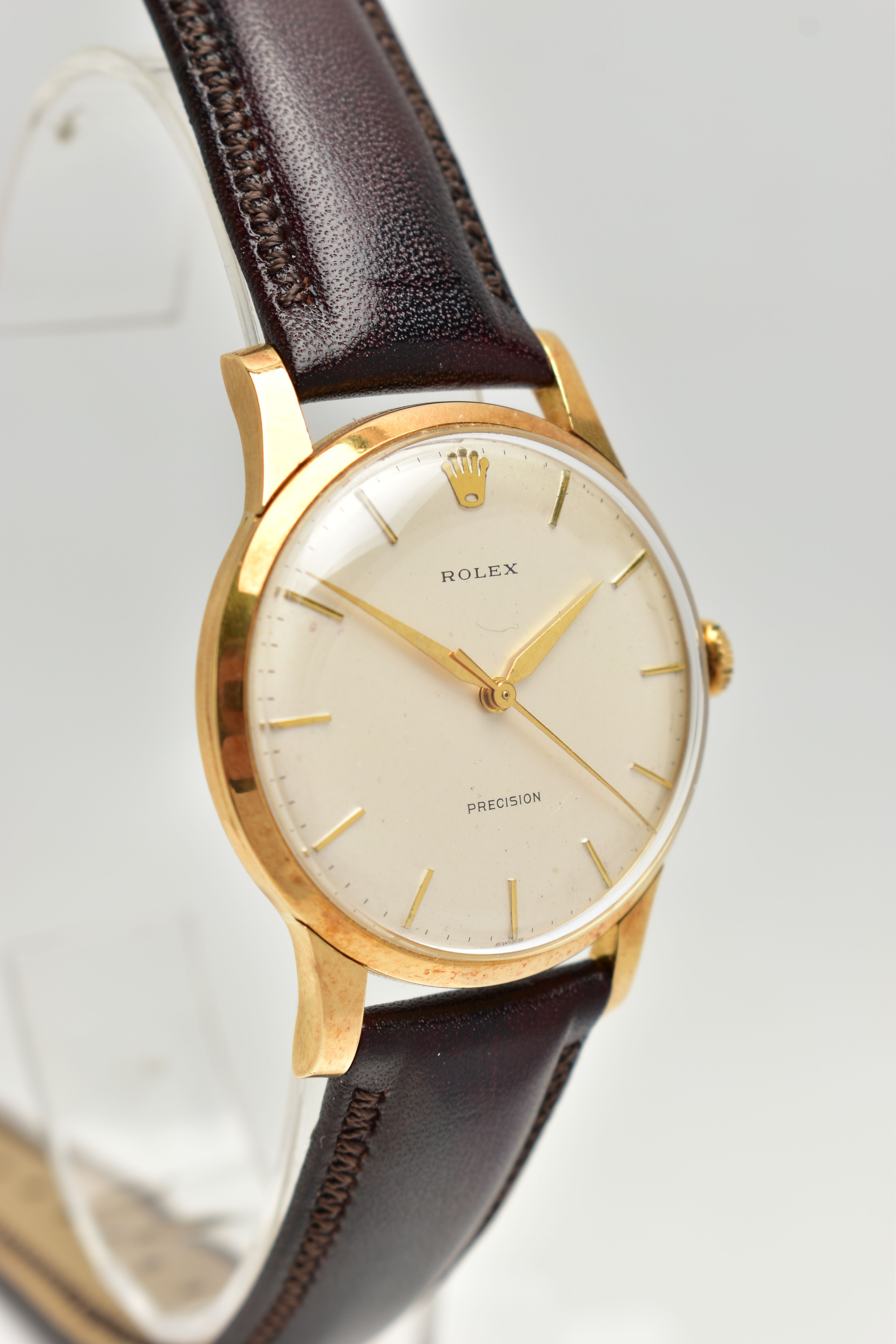 AN 18CT GOLD GENTS 'ROLEX, PRECISION' WRISTWATCH, hand wound movement, round dial, signed 'Rolex' - Image 2 of 7