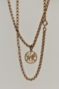 A 9CT GOLD PENDANT AND CHAIN, the pendant of an openwork circular form, depicting the zodiac sign