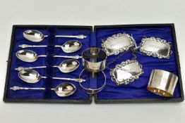 A SMALL PARCEL OF 20TH CENTURY SILVER, comprising a George V cased set of six apostle top teaspoons,