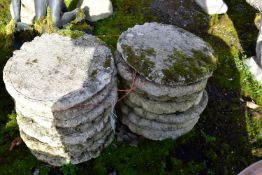 FIFTEEN WEATHERED COMPOSITE TREE STUMP STEPPING STONES