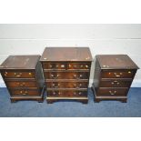 A MAHOGANY CHEST OF FIVE DRAWERS, width 61cm x depth 37cm x height 74cm, and a pair of three